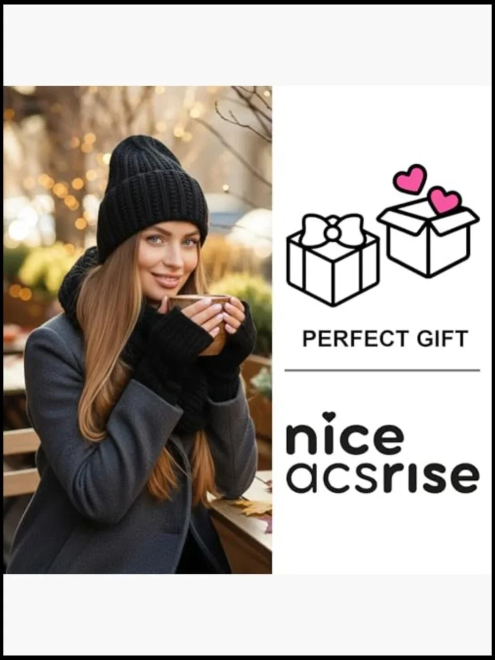 3-Piece Knit Winter Hat Scarf Glove Set, Fingerless Mittens